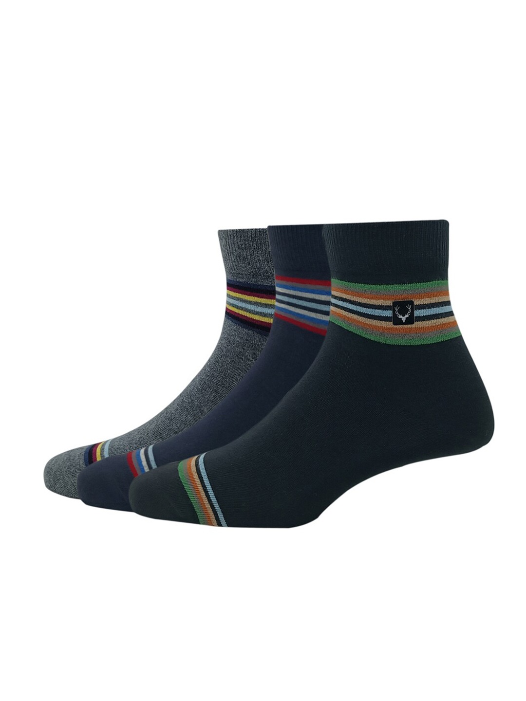 

Allen Solly Men Pack Of 3 Striped Ankle-Length Socks, Black