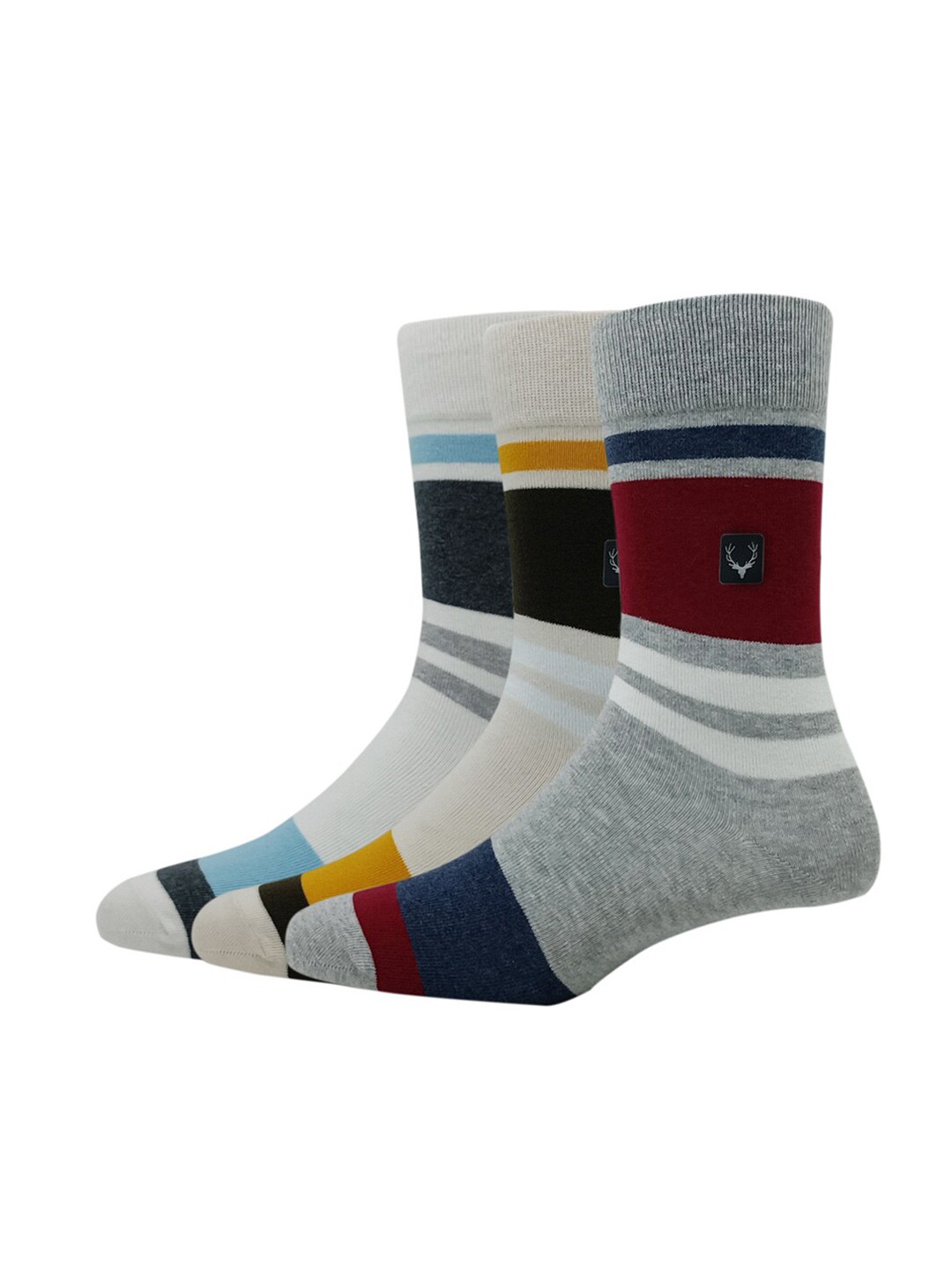 

Allen Solly Men Pack Of 3 Striped Calf Length Socks, Cream