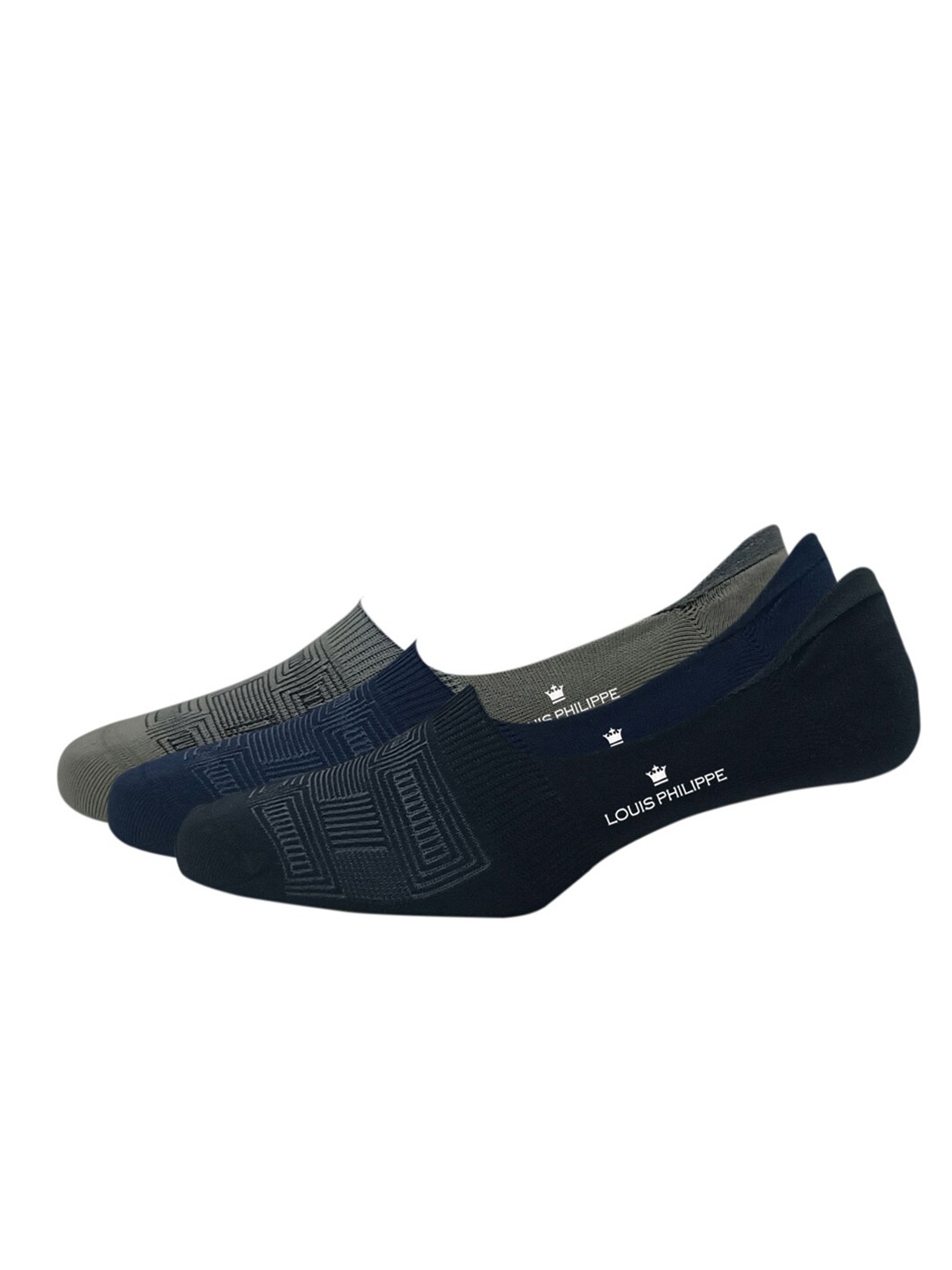 

Louis Philippe Men Pack Of 3 Patterned Shoe Liners, Grey