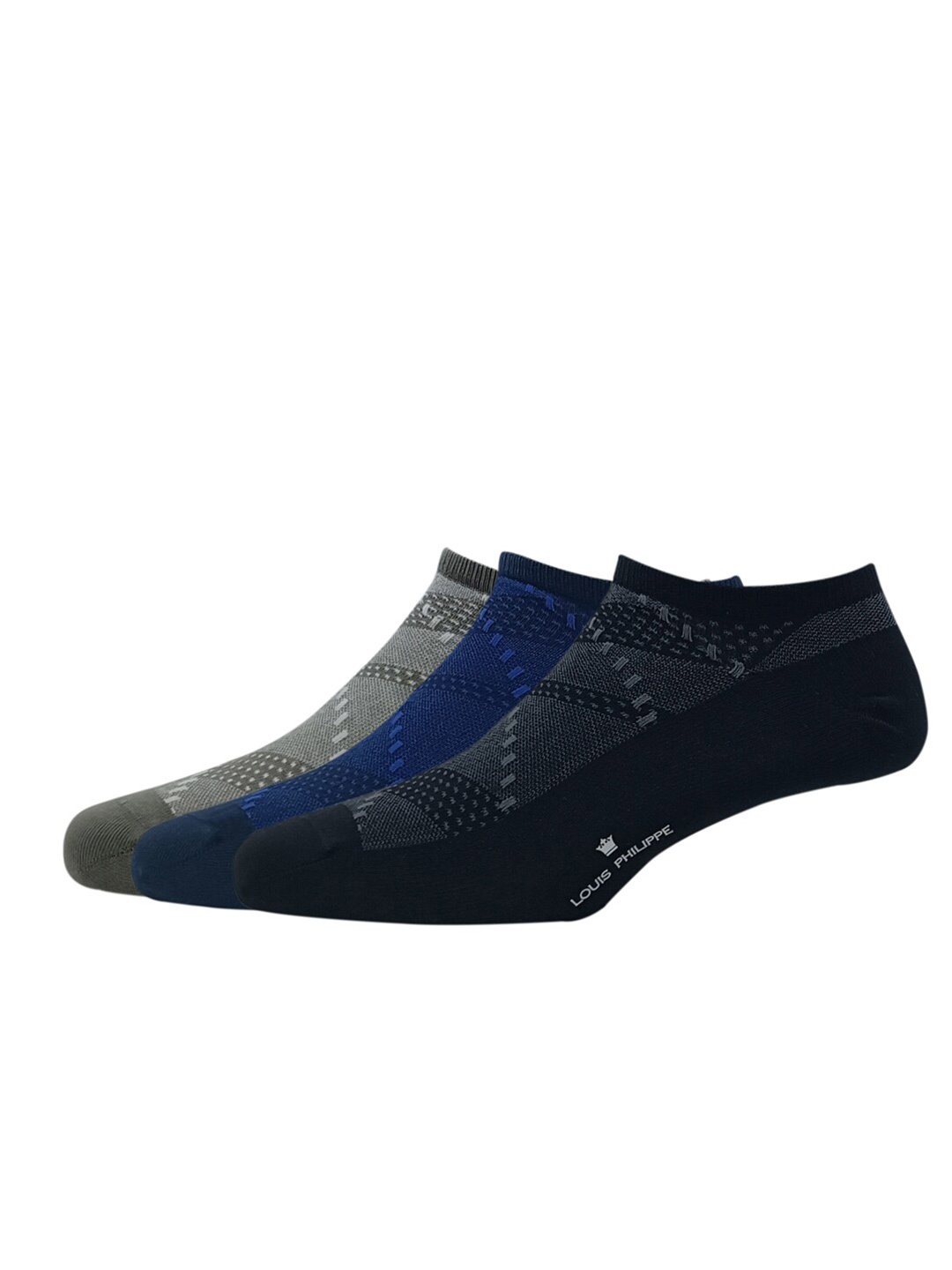 

Louis Philippe Men Pack Of 3 Patterned Ankle Length Socks, Grey