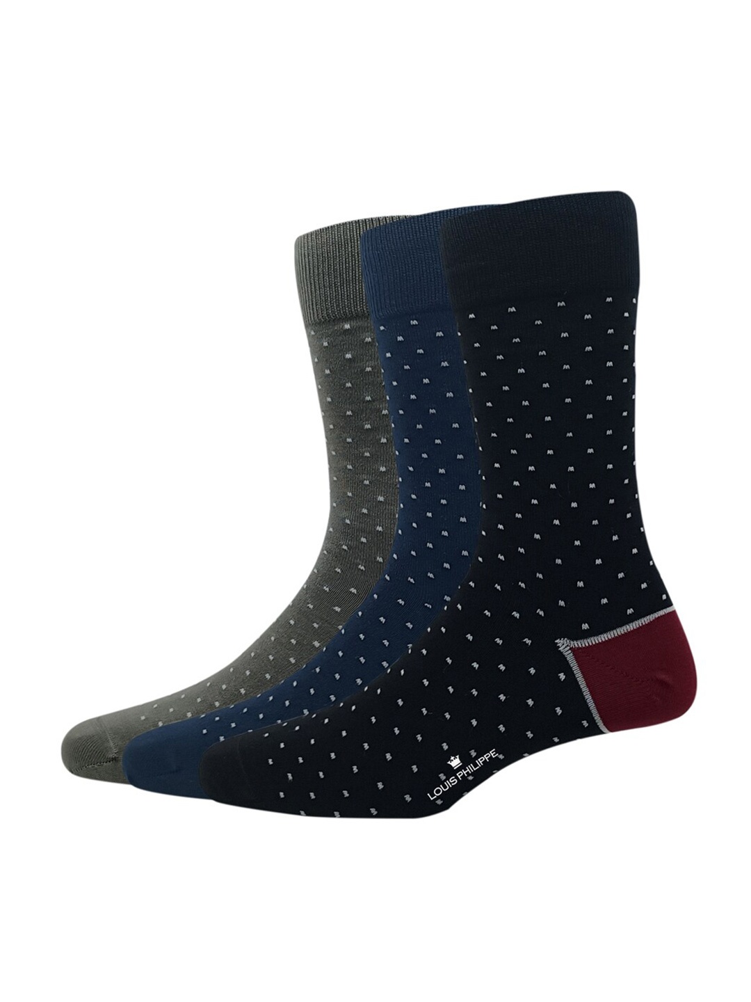 

Louis Philippe Men Pack Of 3 Patterned Calf Length Socks, Grey