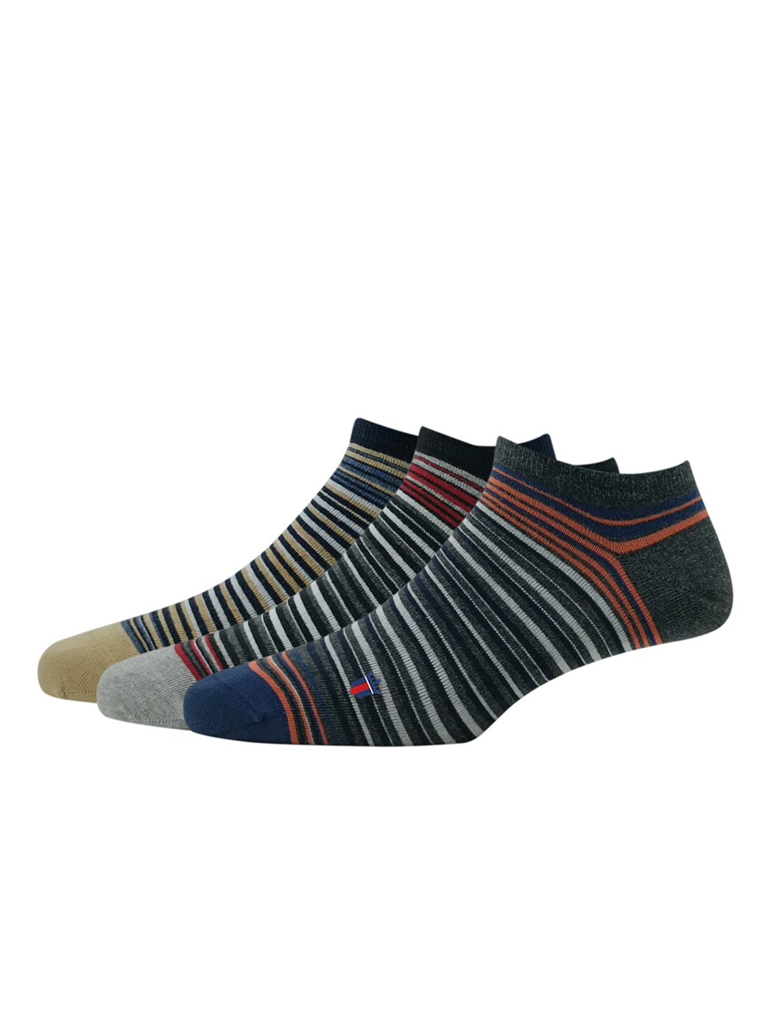

Louis Philippe Men Pack Of 3 Striped Ankle Length Socks, Beige