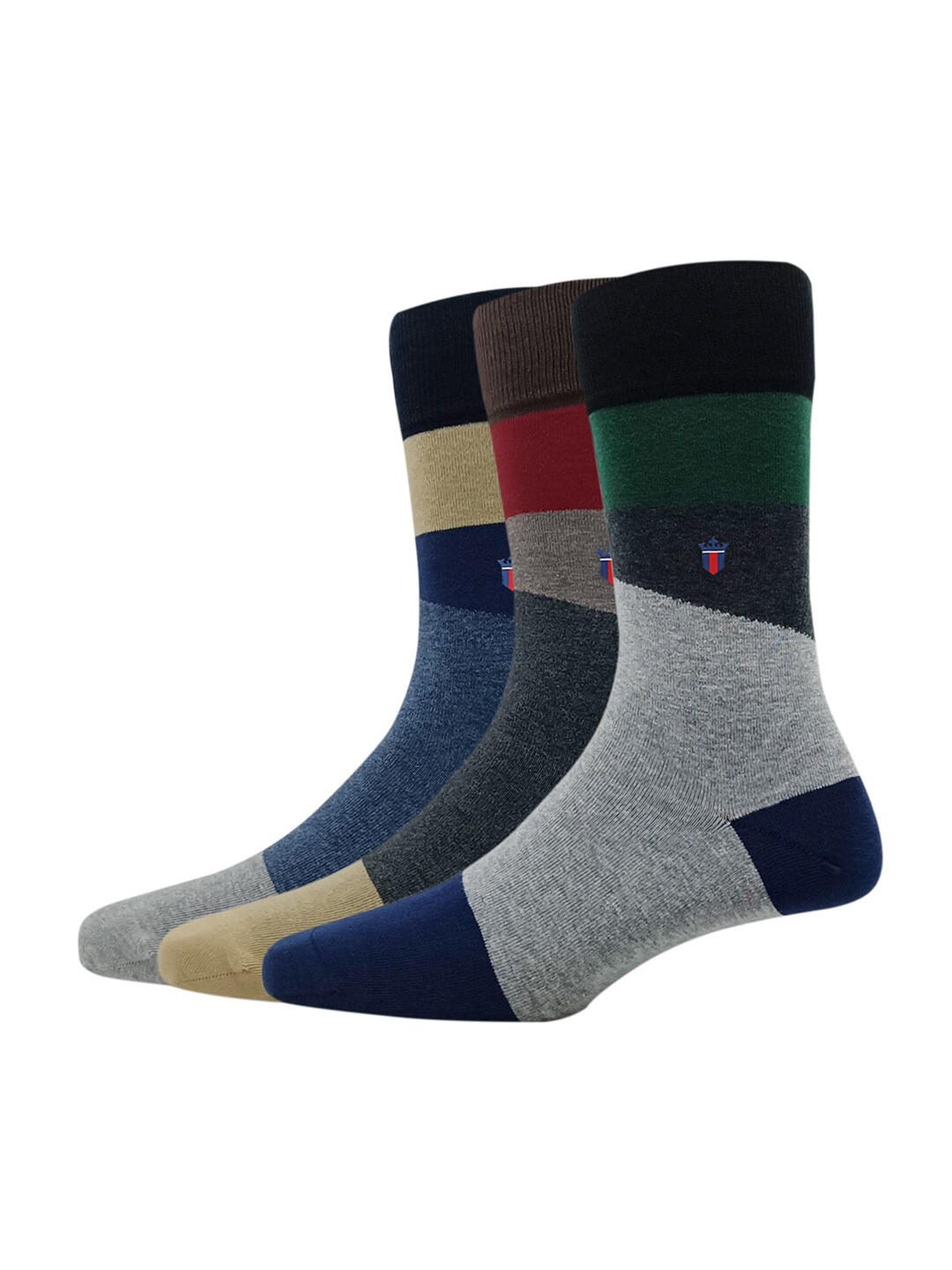 

Louis Philippe Men Pack Of 3 Colorblocked Calf Length Socks, Beige