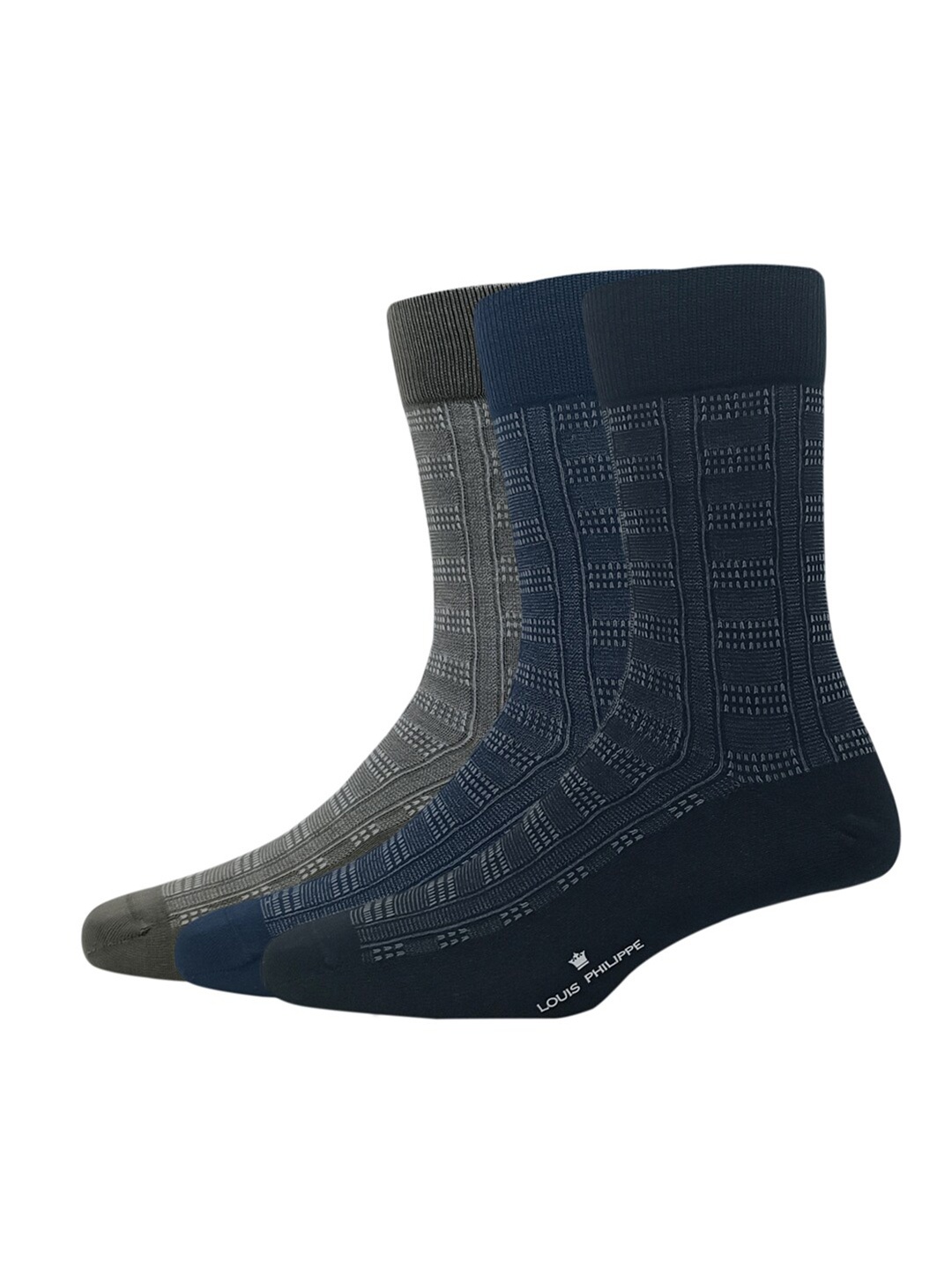 

Louis Philippe Men Pack Of 3 Patterned Calf Length Socks, Grey