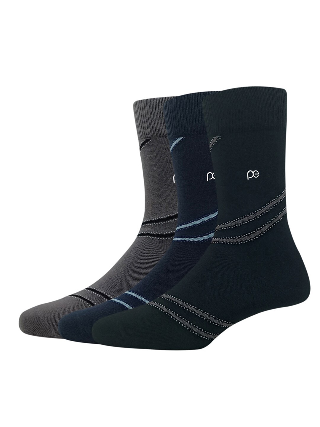 

Peter England Men Pack Of 3 Patterned Calf Length Socks, Grey
