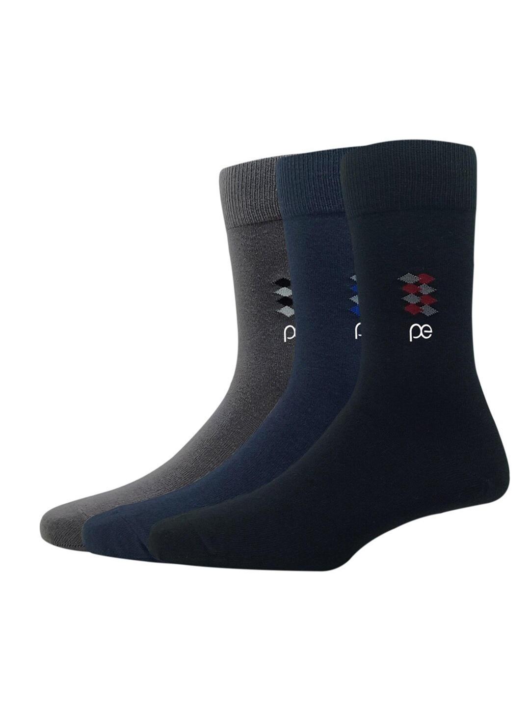 

Peter England Men Pack Of 3 Patterned Calf Length Socks, Grey