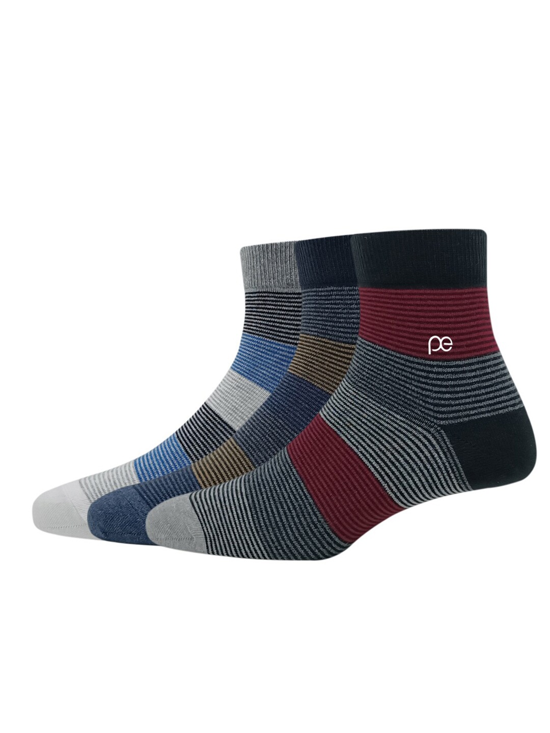 

Peter England Men Pack Of 3 Striped Above Ankle-Length Socks, Grey melange