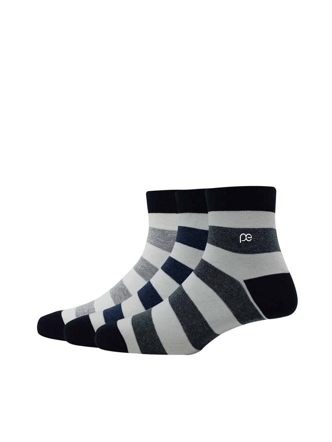 

Peter England Men Pack Of 3 Striped Cotton Ankle Length Socks, Grey melange