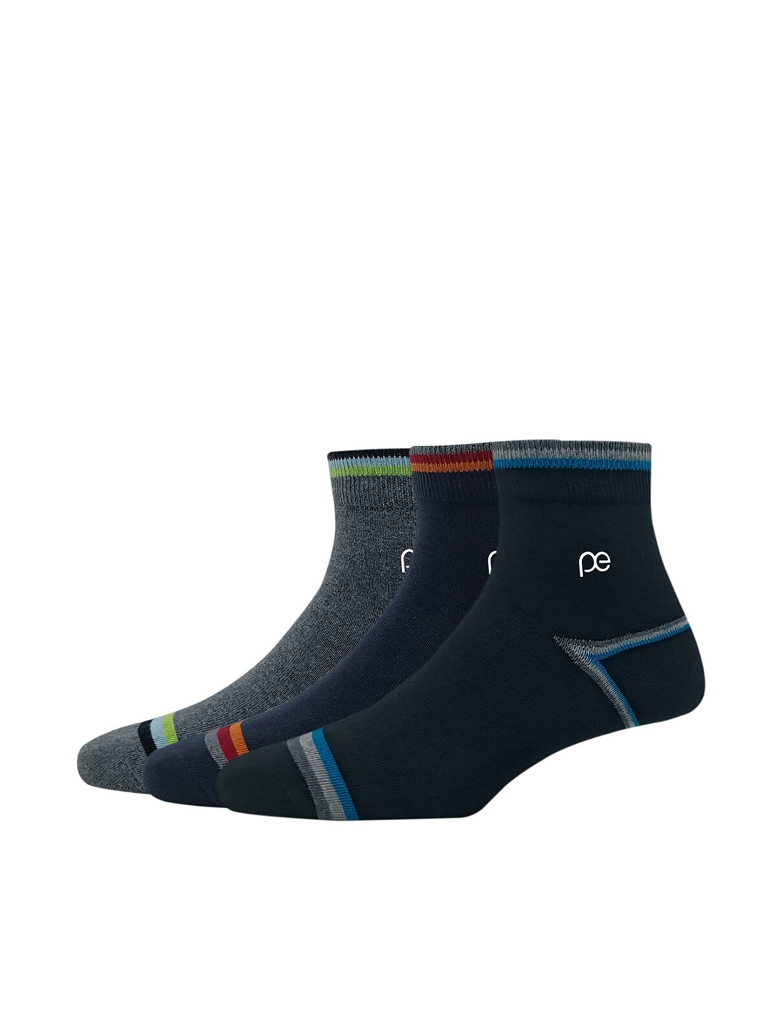 

Peter England Men Pack Of 3 Striped Above Ankle-Length Socks, Black