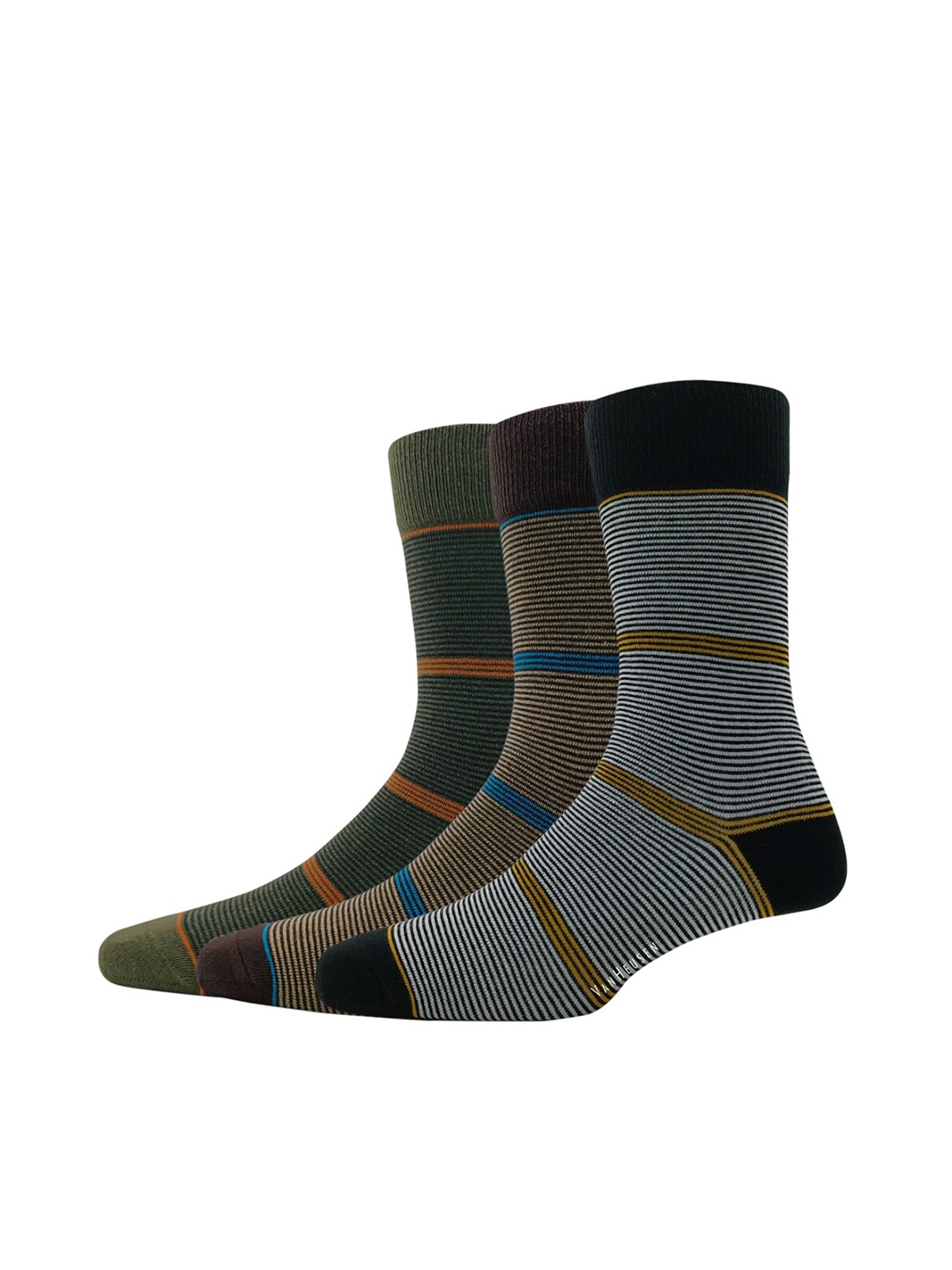 

Van Heusen Men Pack Of 3 Striped Calf Length Socks, Green