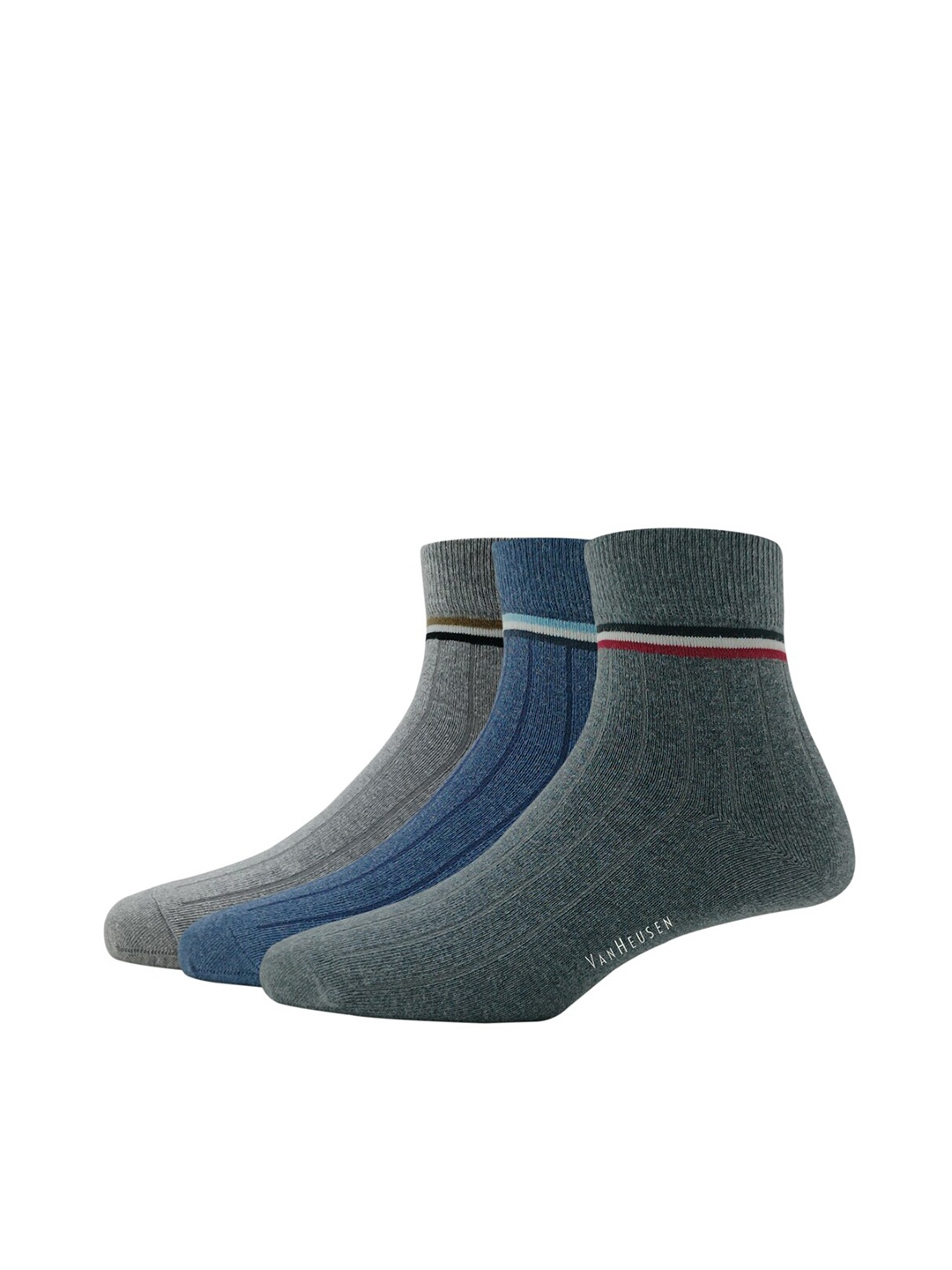 

Van Heusen Men Pack Of 3 Striped Above Ankle-Length Socks, Grey melange