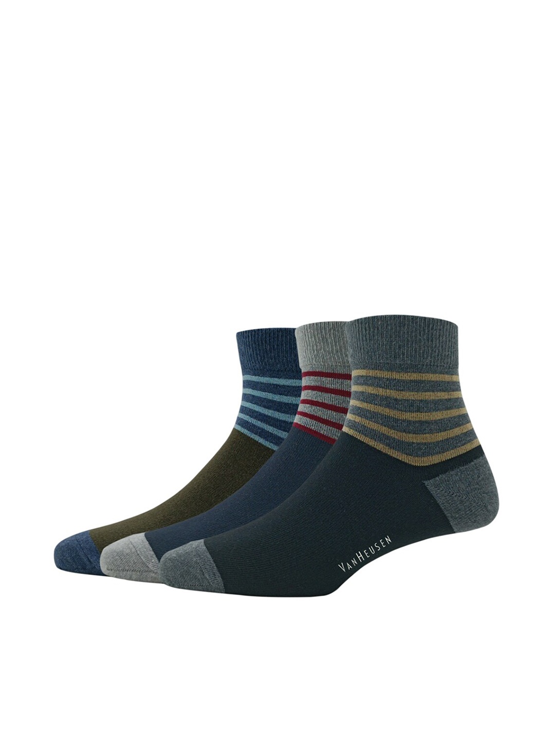 

Van Heusen Men Pack Of 3 Striped Above Ankle Length Socks, Olive