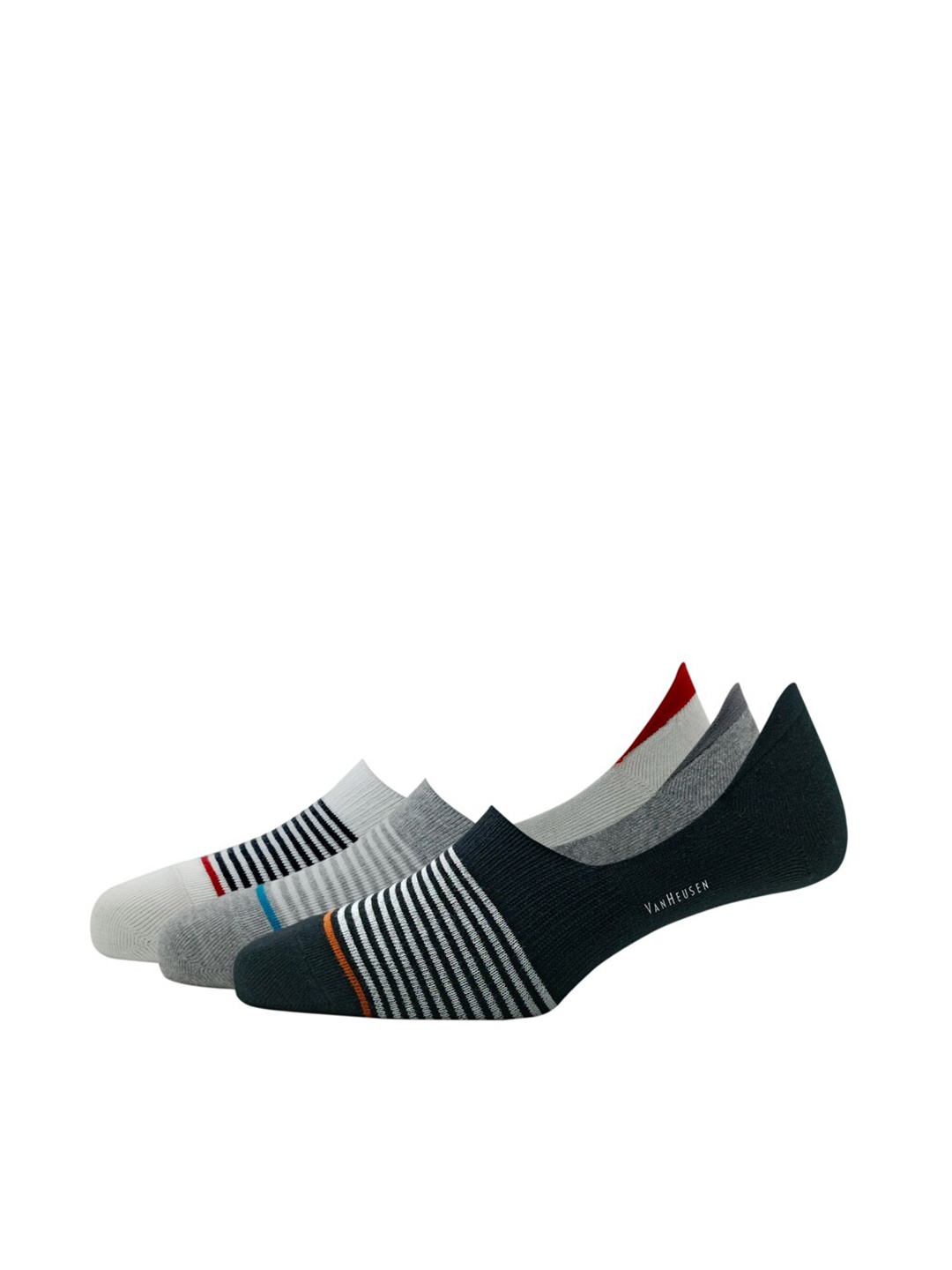 

Van Heusen Men Pack Of 3 Striped Shoe Liners Socks, Grey melange
