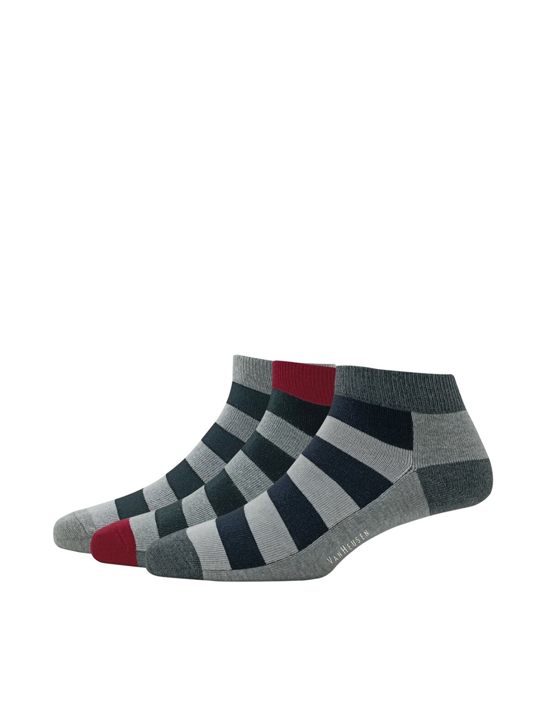 

Van Heusen Men Pack Of 3 Striped Ankle-Length Socks, Grey melange