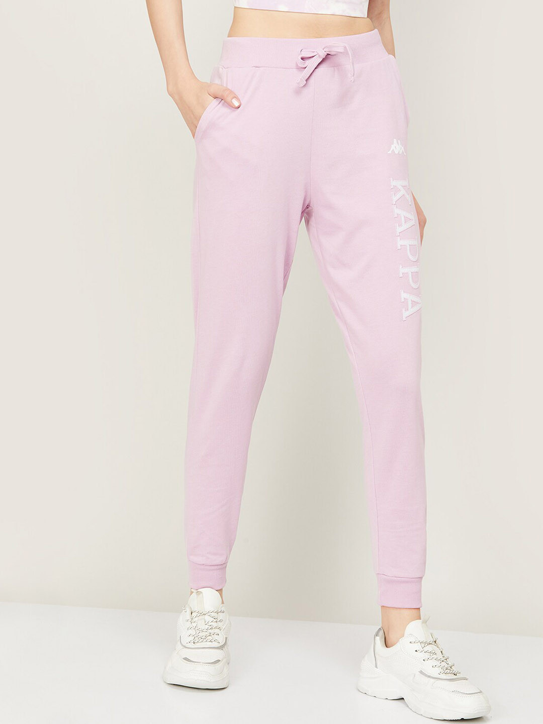 

Kappa Women Brand Logo Cotton Lycra Joggers, Pink