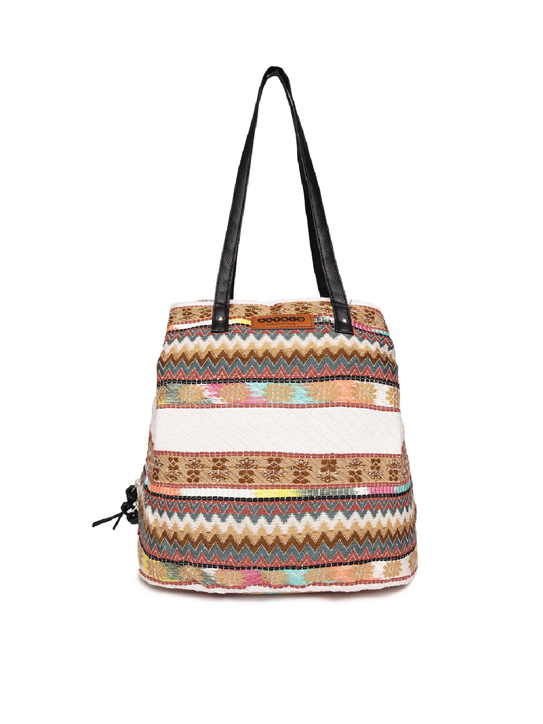 

ASTRID Geometric Structured Tote Bag With Tasselled, Brown