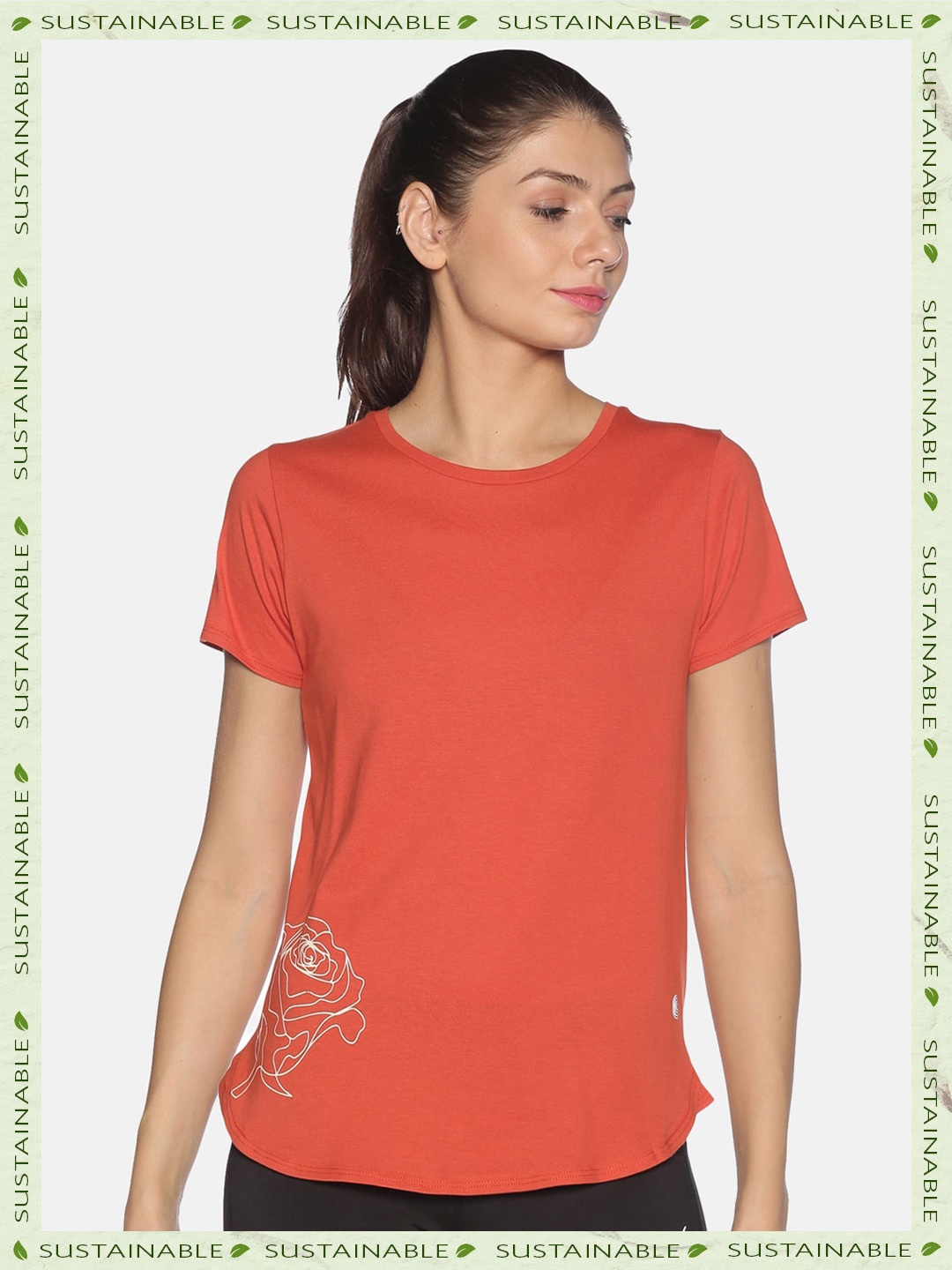

HERE&NOW Floral Printed Pure Cotton T-shirt, Orange