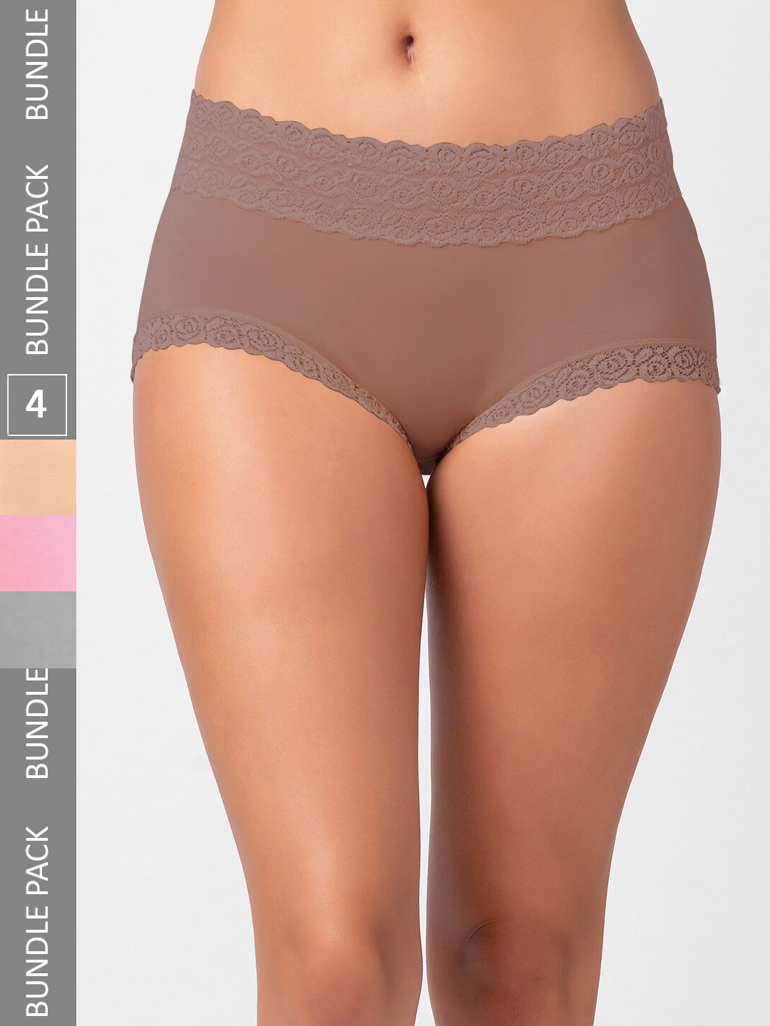 

NOIRA Pack Of 4 Assorted Cotton Lace Hipster Briefs