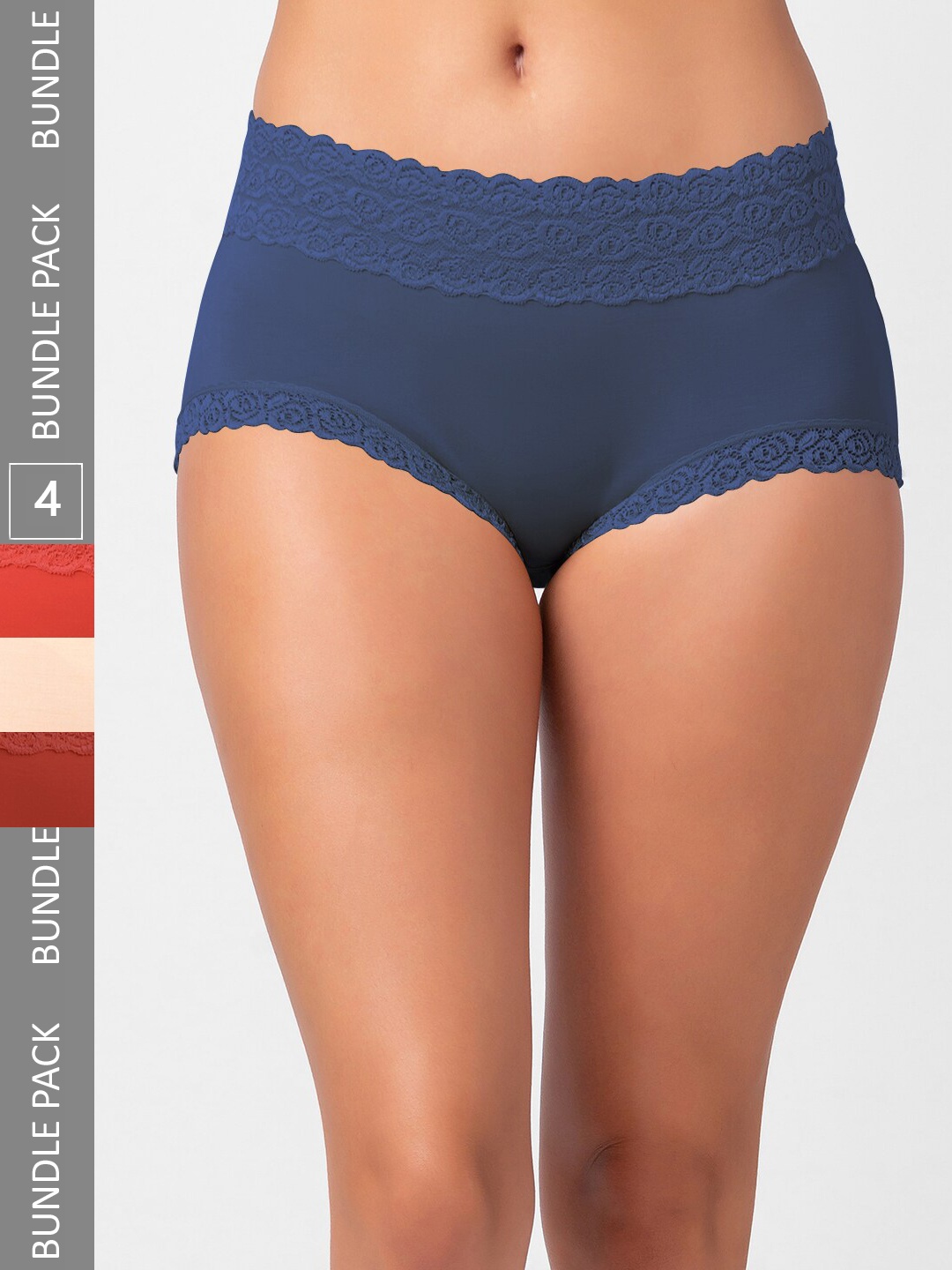 

NOIRA Pack Of 4 Assorted Cotton Lace Hipster Briefs