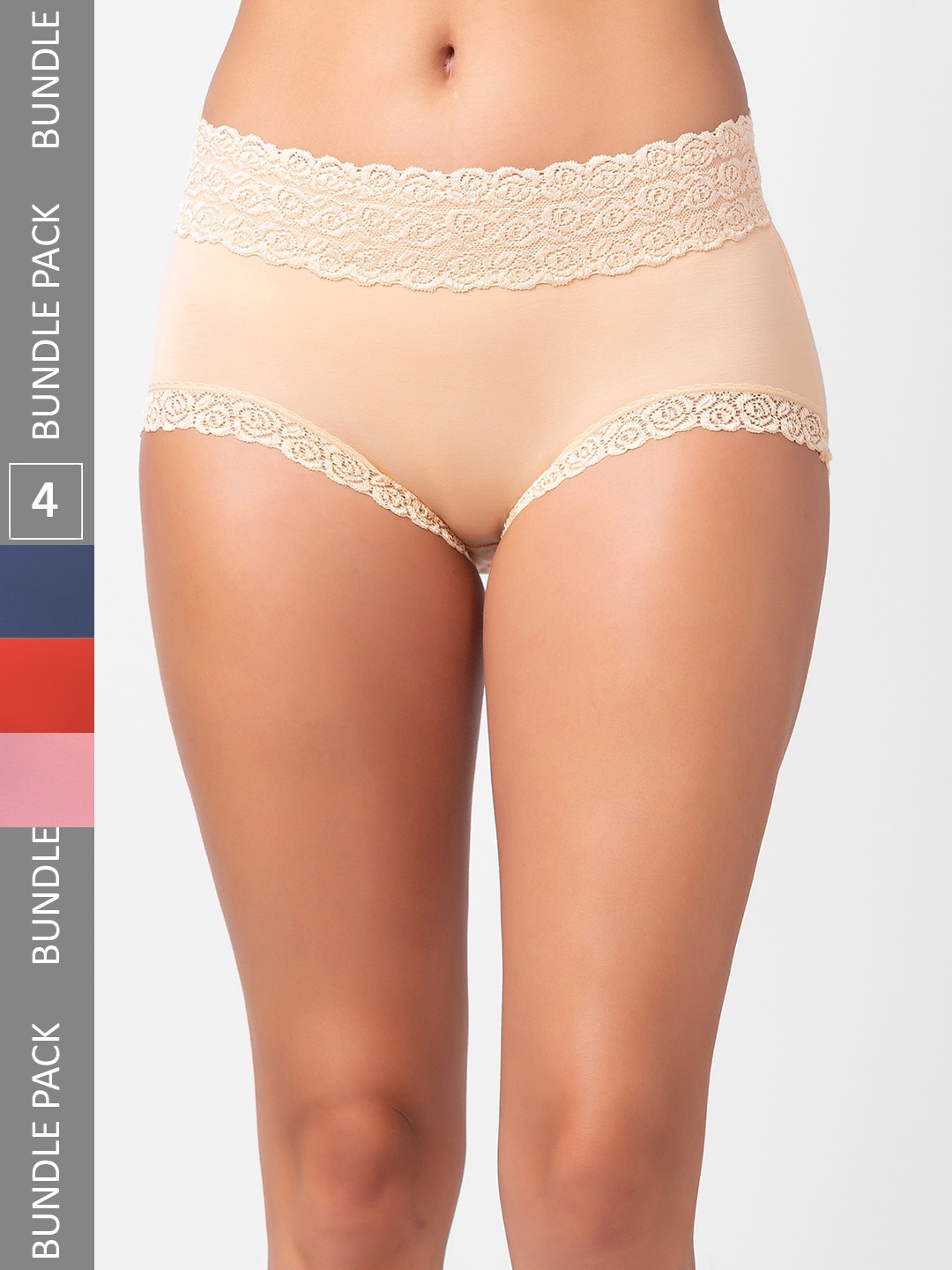 

NOIRA Pack Of 4 Assorted Cotton Lace Hipster Briefs