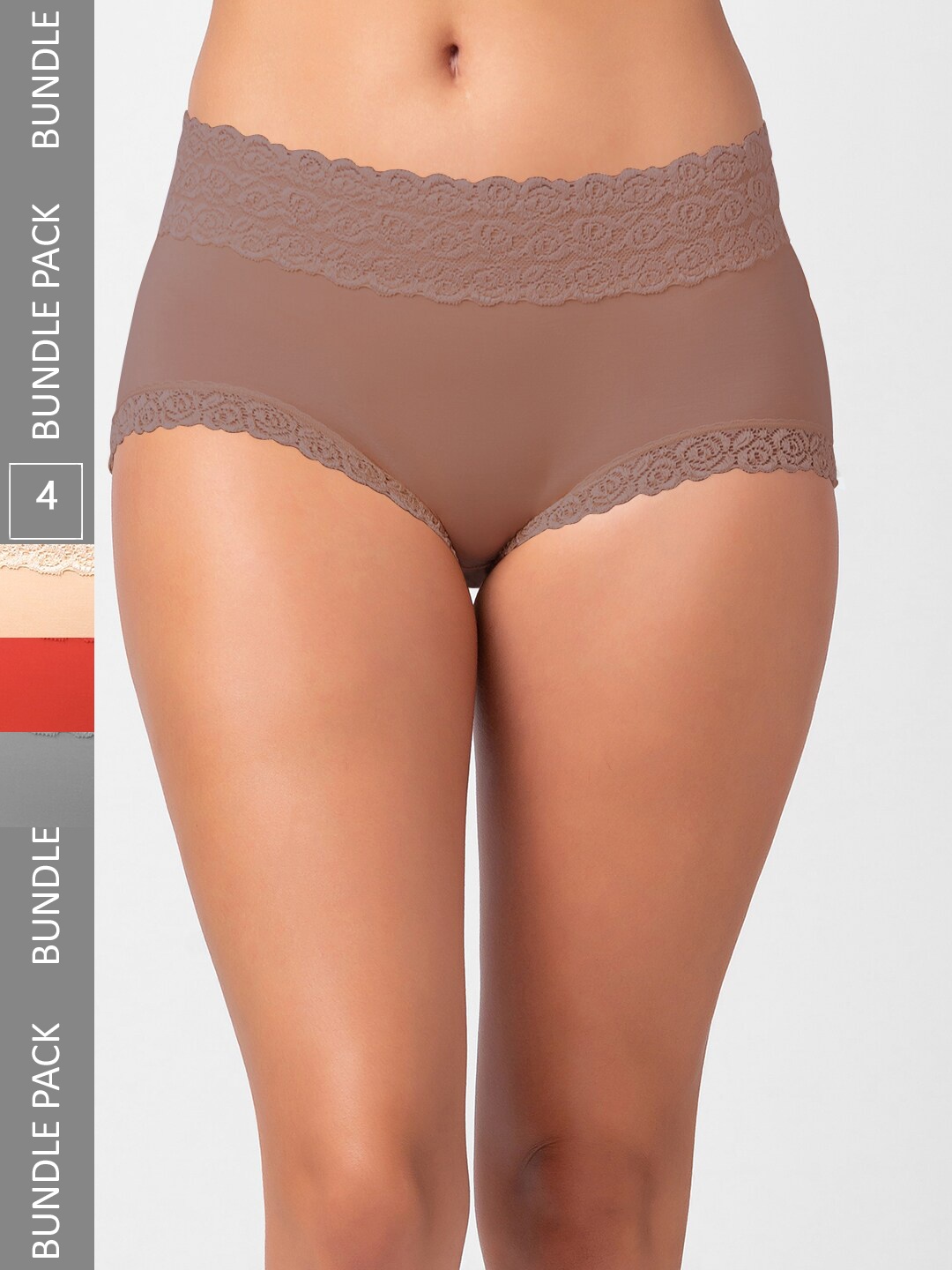 

NOIRA Pack Of 4 Assorted Cotton Lace Hipster Briefs