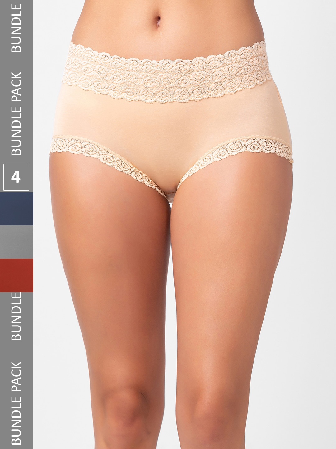 

NOIRA Pack Of 4 Assorted Cotton Lace Hipster Briefs