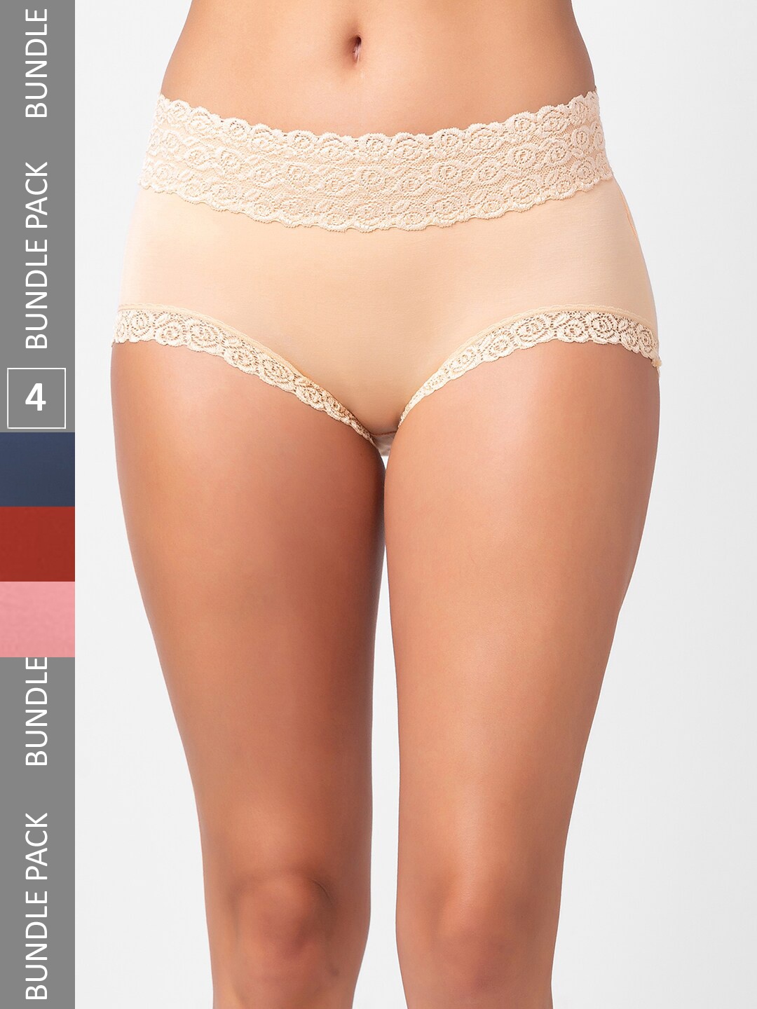 

NOIRA Pack Of 4 Assorted Cotton Lace Hipster Briefs