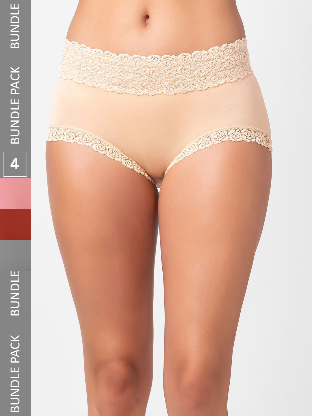 

NOIRA Pack Of 4 Assorted Cotton Lace Hipster Briefs