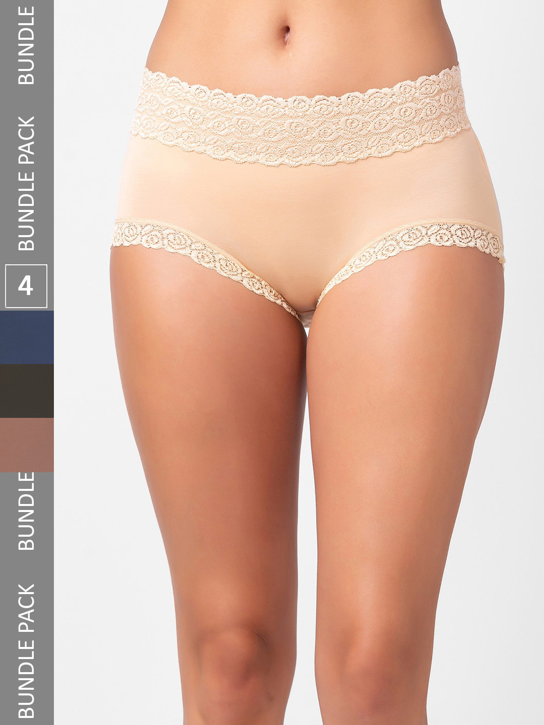 

NOIRA Pack Of 4 Assorted Cotton Lace Hipster Briefs