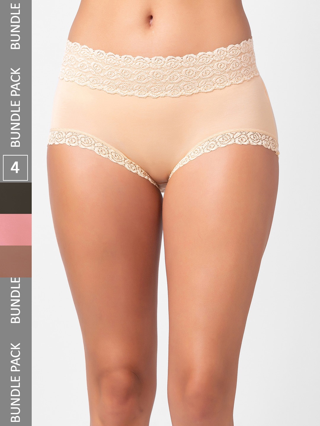 NOIRA Pack Of 4 Assorted Cotton Lace Hipster Briefs