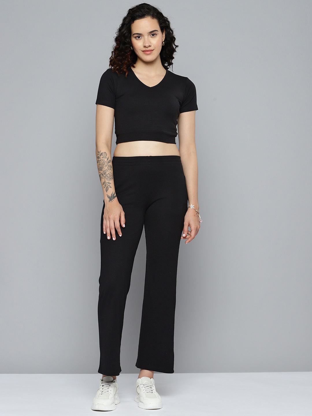

VividArtsy Solid Top & Trousers Co-ords, Black