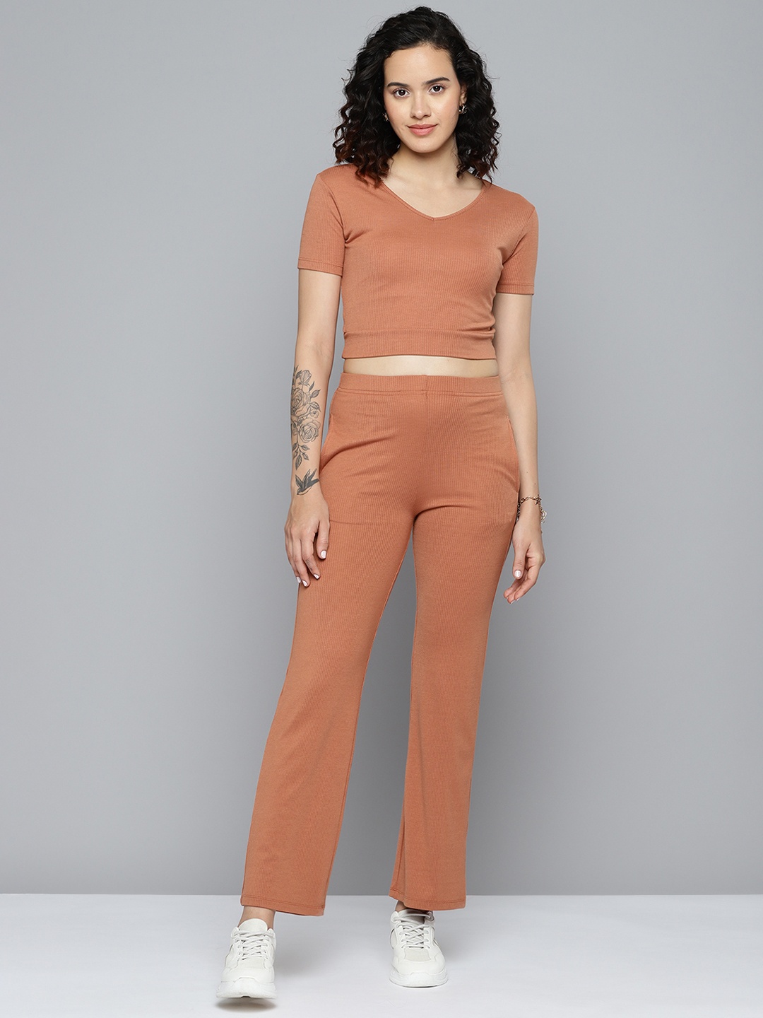 

VividArtsy Solid Top & Trousers Co-ords, Rust