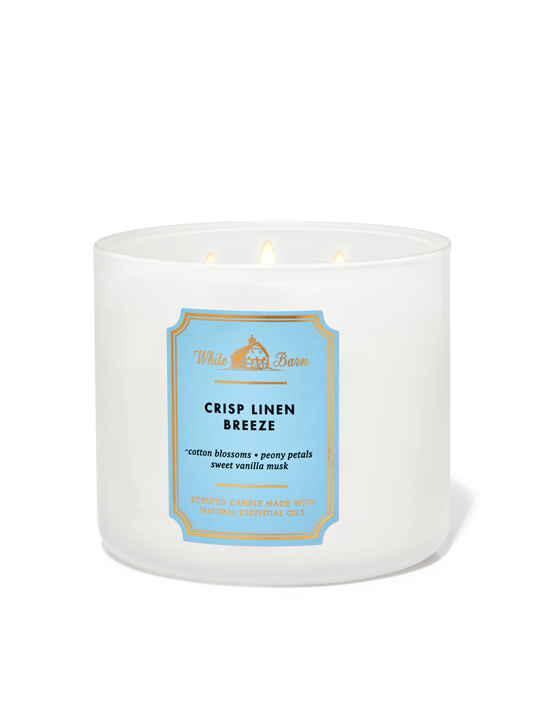 

Bath & Body Works Crisp Linen Breeze 3-Wick Scented Candle with Essential Oil - 411 g, White