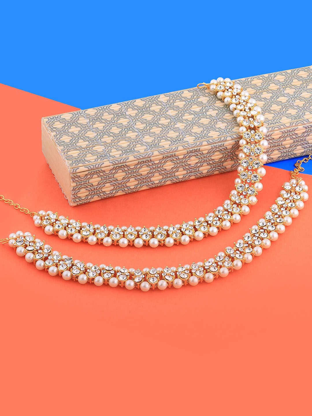 

Silver Shine Set Of 2 Gold-Plated Stone-Studded Anklets