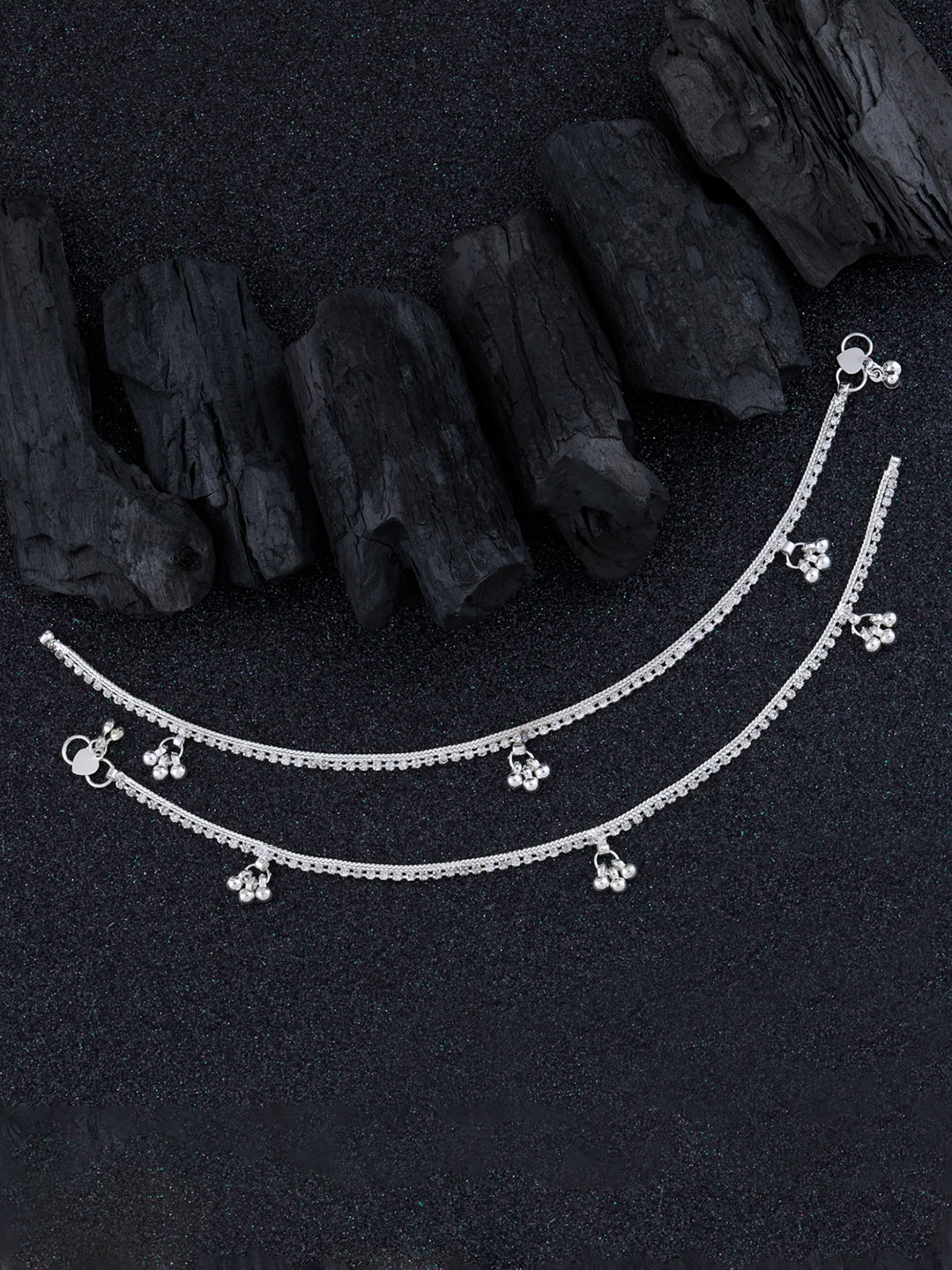 

Silver Shine Silver-Plated Stone-Studded & Ghungroo Anklets