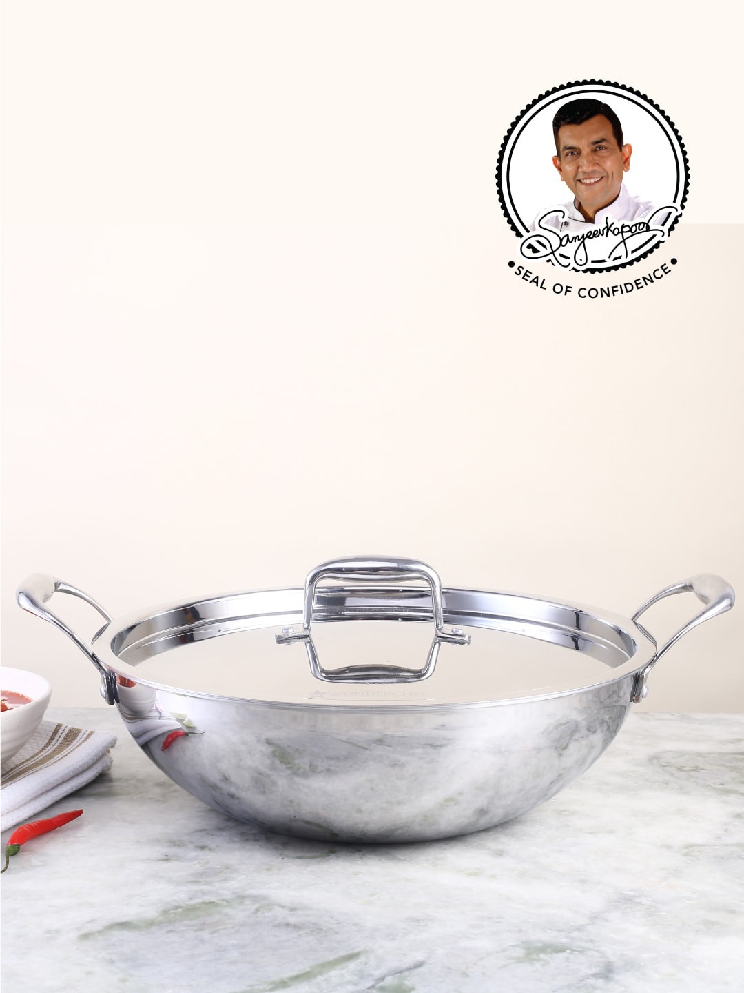 

Wonderchef Nigella Tri-Ply Stainless Steel Kadhai With Lid 4.6 L, Silver
