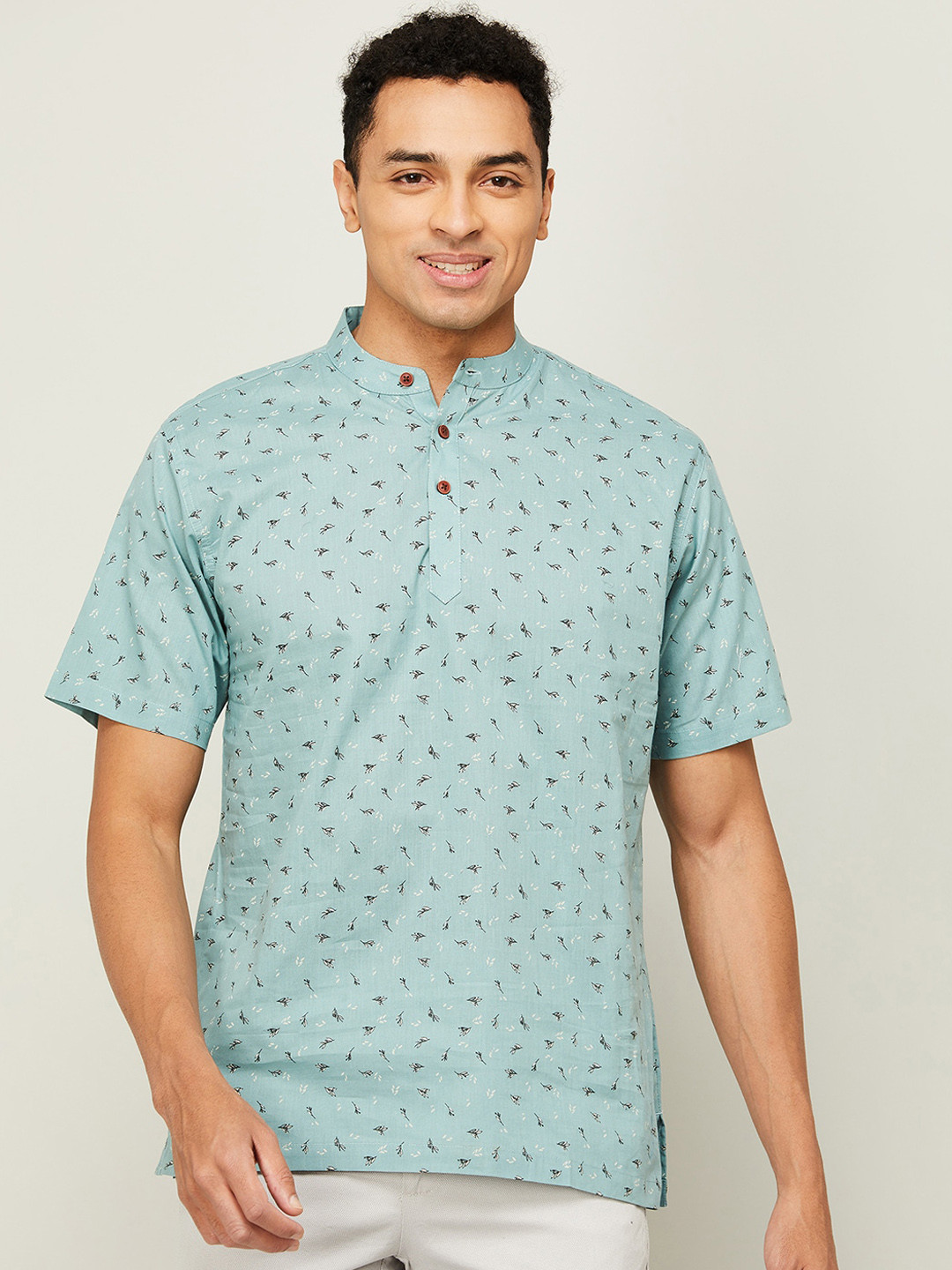 

Melange by Lifestyle Micro Ditsy Printed Straight Cotton Kurta, Green