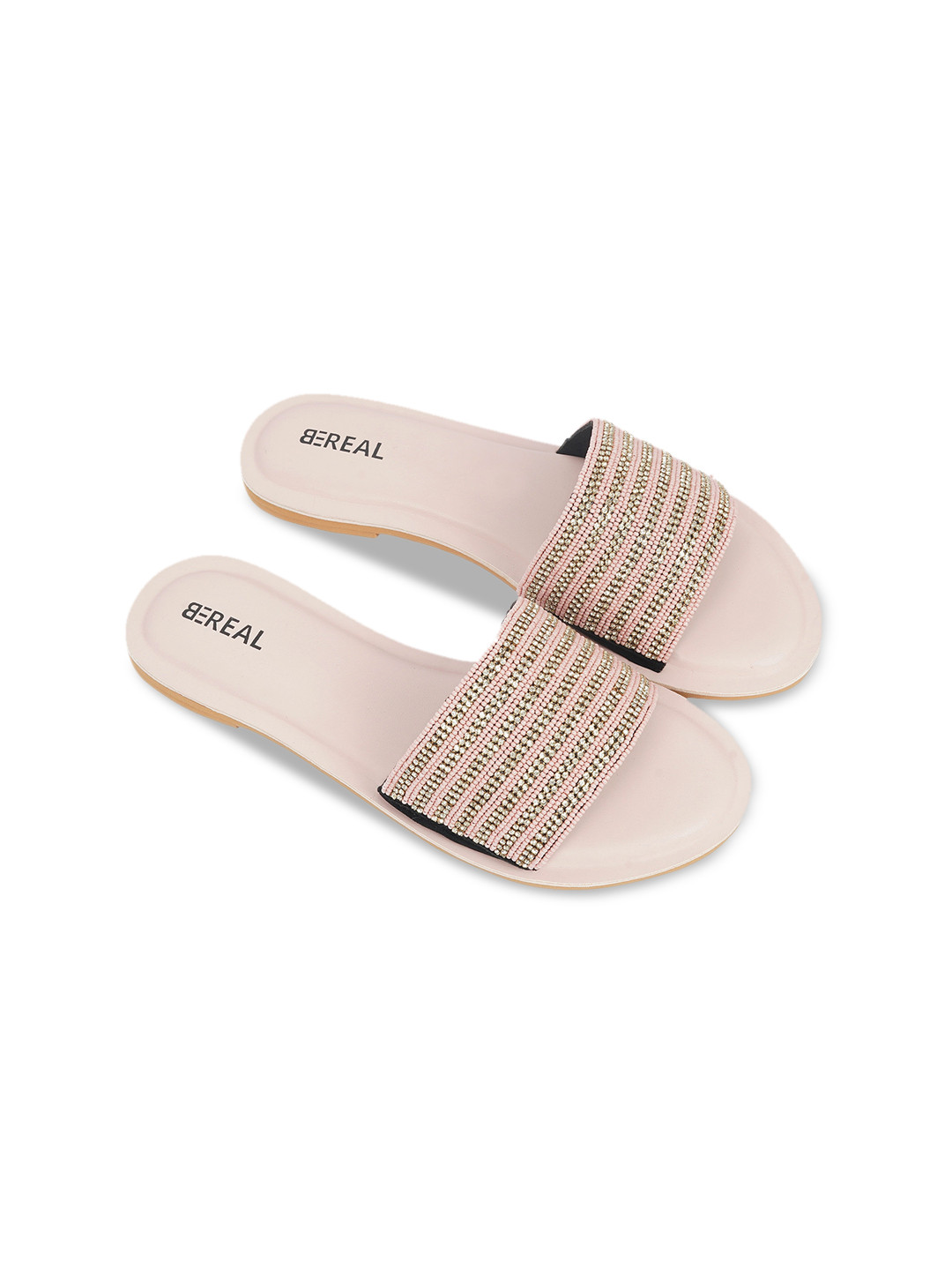 

BEREAL Embellished Open Toe Flats, Pink