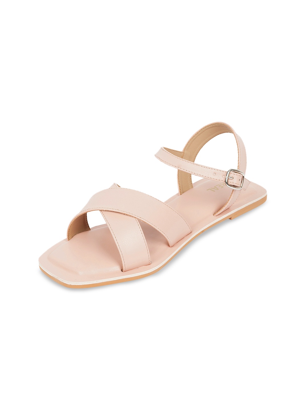 

BEREAL Women Open Toe Flats With Buckle, Nude