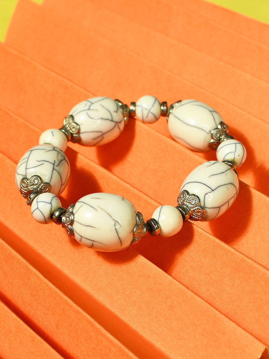 

Bamboo Tree Jewels Women Artificial Beaded Elasticated Stretchable Slip-On Bracelet, White