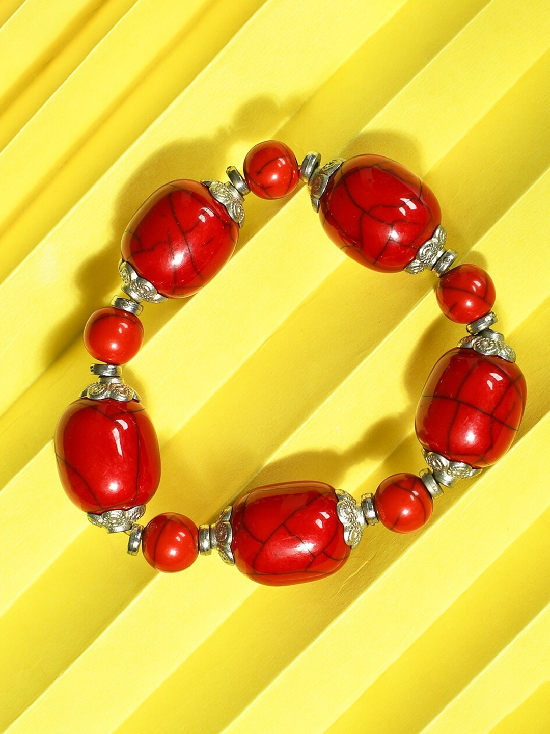 

Bamboo Tree Jewels Women Beaded Stretchable Afghan Bracelet, Red
