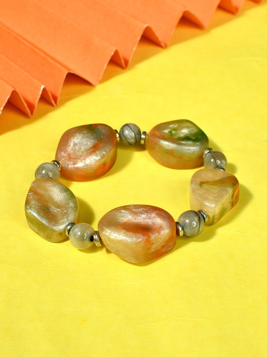 

Bamboo Tree Jewels Stone-Beaded Elasticated Bracelet, Beige