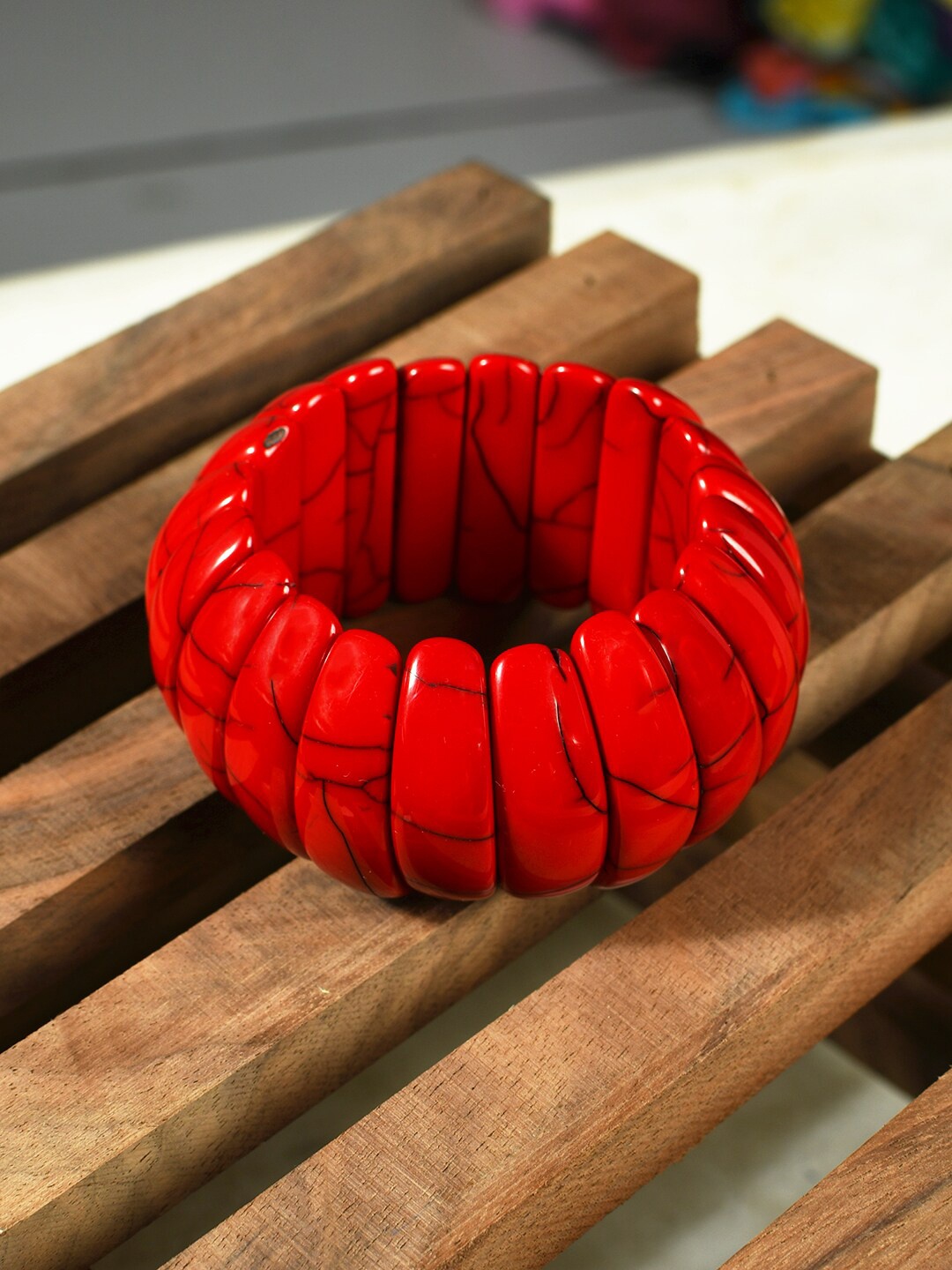 

Bamboo Tree Jewels Women Beaded Stretchable Bracelet, Red
