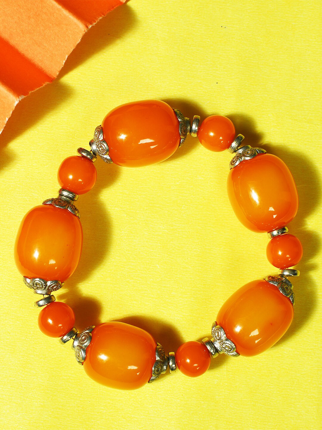 

Bamboo Tree Jewels Women Artificial Stone Elasticated Stretchable Slip-On Bracelet, Orange