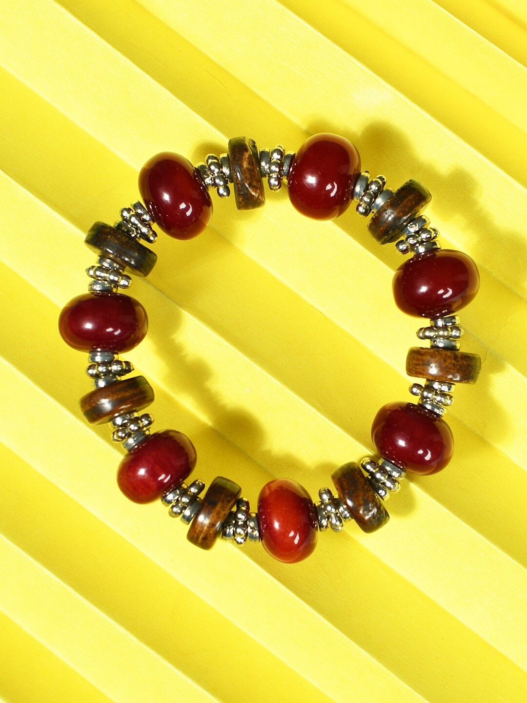 

Bamboo Tree Jewels Women Artificial Beaded Stretchable Bracelet, Maroon