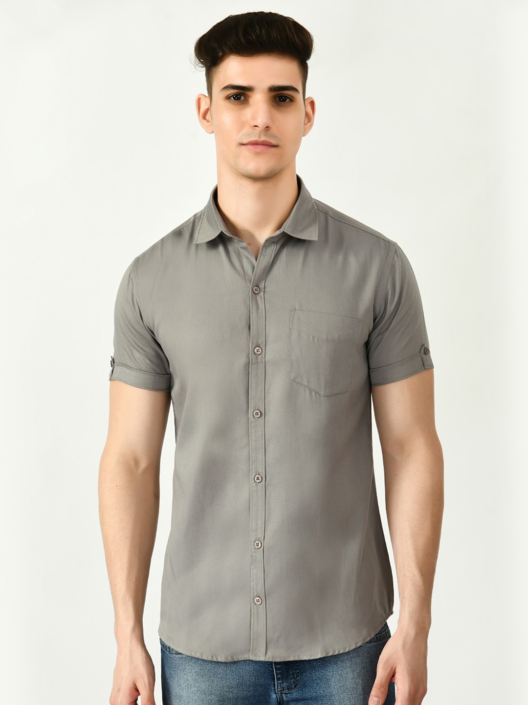

Riara Spread Collar Smart Cotton Casual Shirt, Grey