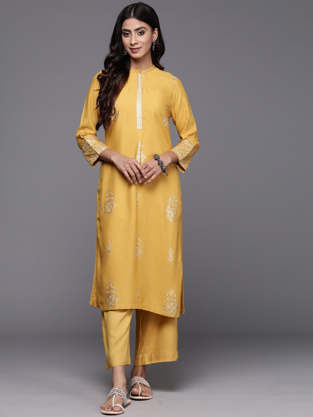 

Biba Women Regular Kurta with Trousers, Mustard