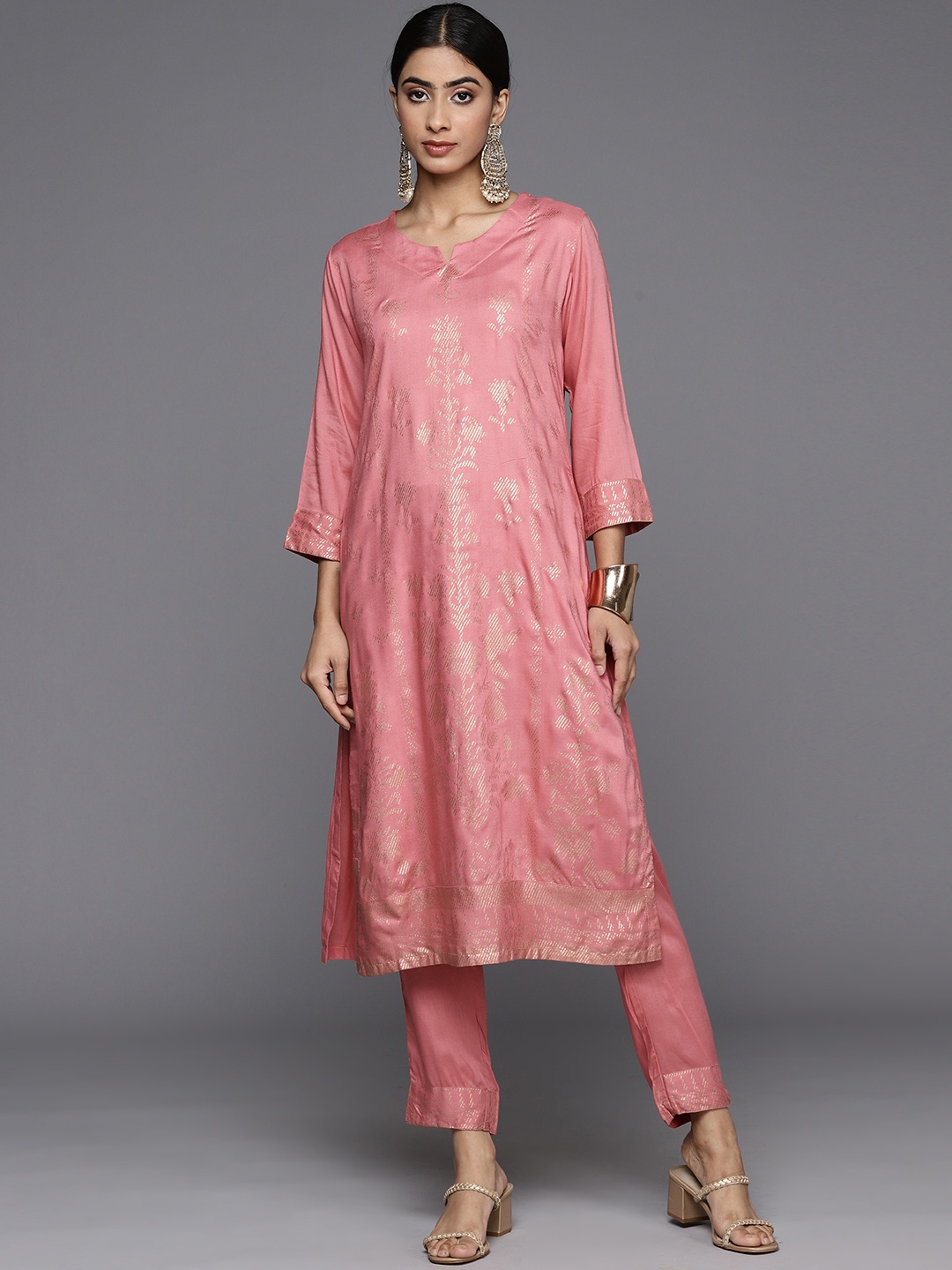 

Biba Foil Print Kurta with Trousers, Rose