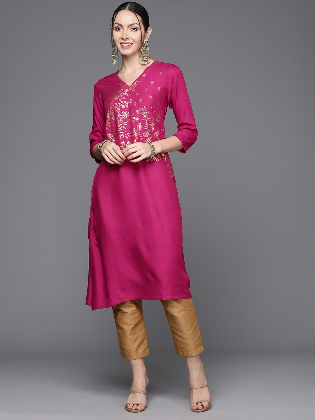 

Biba Women Foil Print Kurta, Magenta