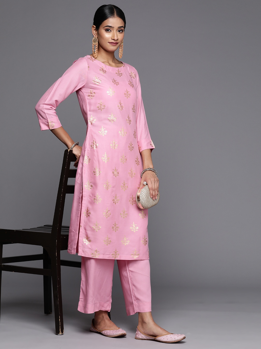 

Biba Women Floral Print Kurta with Palazzos, Pink